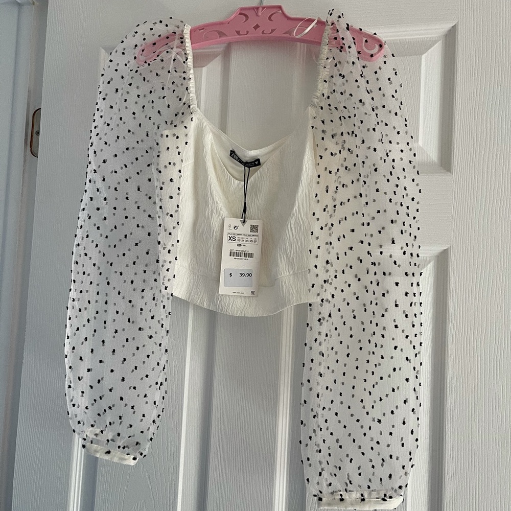 ZARA polka dot sleeves top XS NWT - Picture 4 of 5